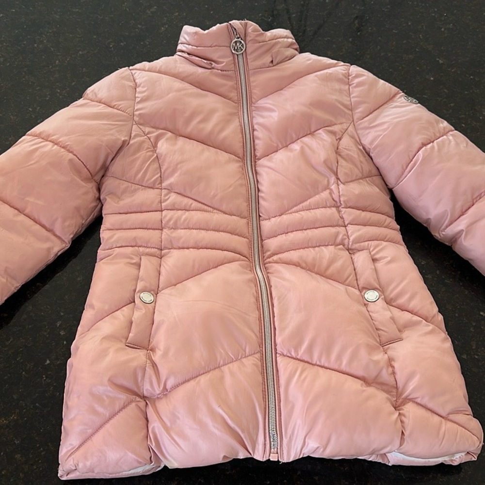 Michael Kors Pink puffer Quilted Kids stadium Coat Jacket shirts size 7 8